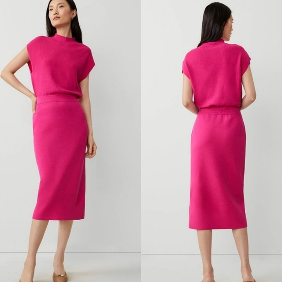 NWT Ann Taylor Petite Ribbed Blouson Sweater Dress Hot Pink Poppy XSP - Picture 2 of 11